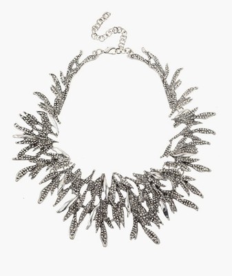 Eye Candy LA Silver Fall Statement Necklace Sculpted Leaf Bib Collar Fashion