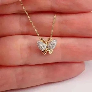 Authentic 14K Yellow Gold Plated 2Ct Round Cut Real Moissanite Women's Butterfly Pendant
