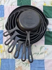 Matching Set Of Grooved Handle Griswold Cast Iron Skillets #3-9  Restored Flat