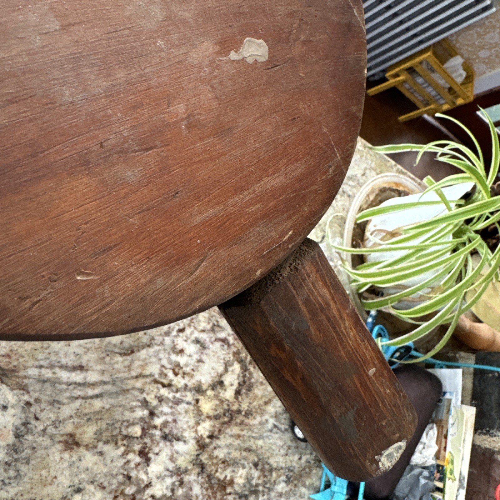 Vintage Wooden 3 Leg Milking Stool With Handle 10.5" Tall 15" Wide Walpole