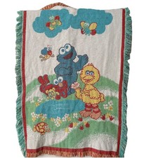 Rare Vintage Sesame Street Blanket Crib Nursery Decor Elmo Cookie Monster