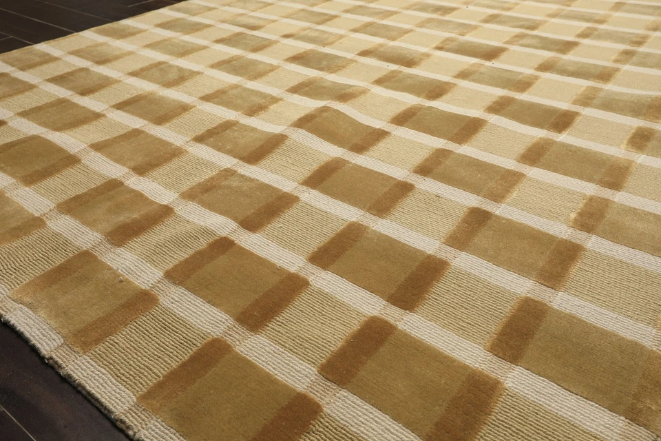 Tapete de pilha 6'1"x9'2" tibetano feito à mão lã musgo laço geométrico corte N - Imagem 3 de 4