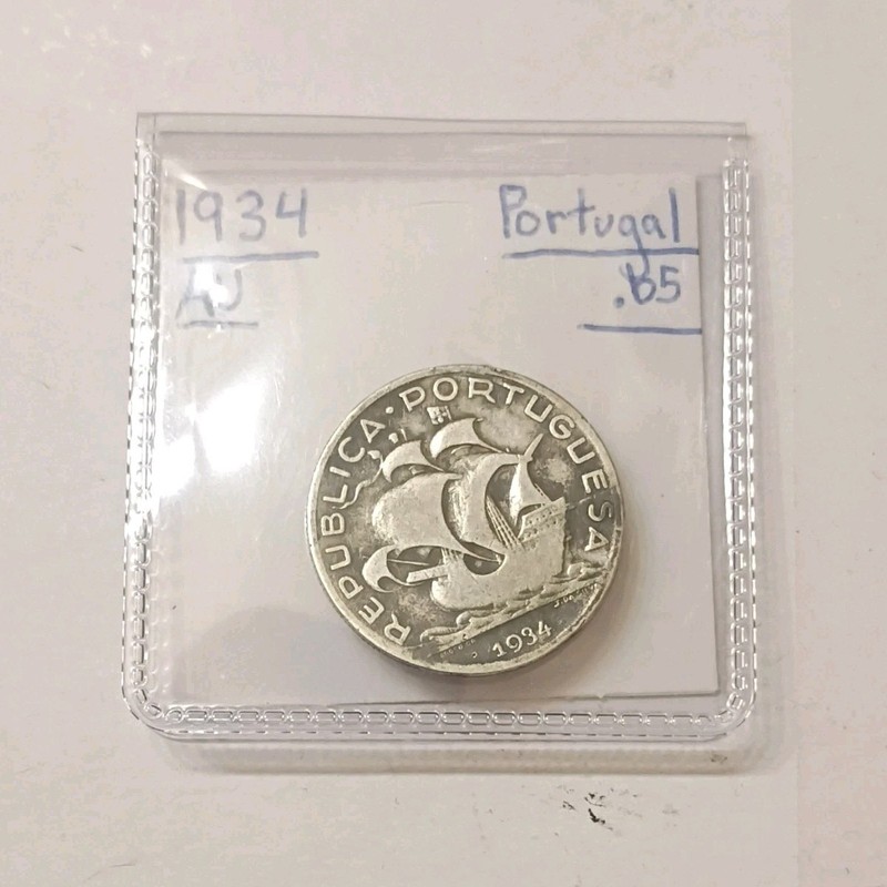 Portugal silver 5 Escudos Coin 1934 Republica Portuguesa About Circulated 