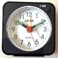 QMX Small Clock Gray Portable Desk Travel Alarm Easy Reader New!