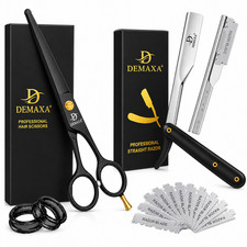 Professional Straight Razor Hair Scissors Grooming Set with Blades - DEMAXA