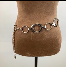 NINE WEST Chain Belt Women's Boho Style High Shine Silver Adjustable XL