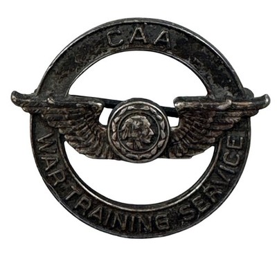 WWII CAA War Training Service Wing Pin Sterling Silver Aviation Civil Air Badge