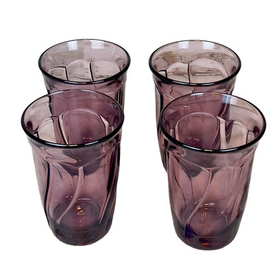 Vintage Noritake Sweet Swirl Cranberry Purple Glass Tumblers Set of 4 16oz 