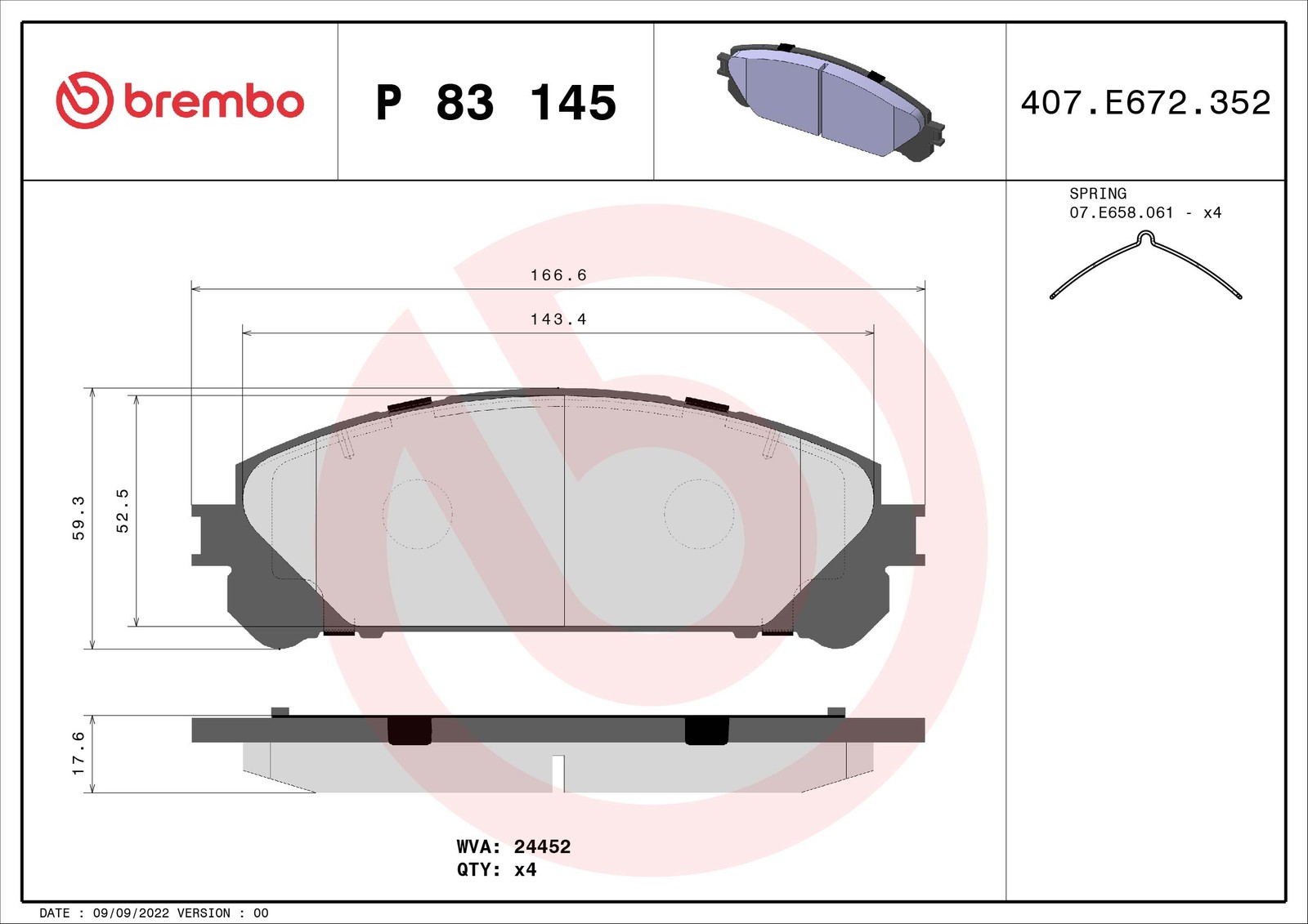 Bremsbelagsatz, Scheibenbremse P 83 145 BREMBO für TOYOTA LEXUS SUBARU - Bild 5