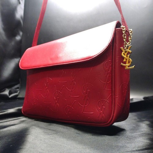YVES SAINT LAURENT Shoulder Bag Leather Light Red Authentic From Japan