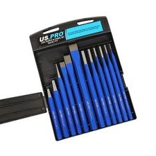 US PRO 12pc Punch & Chisel Set Centre Long Tapered Punches Cold Chisels