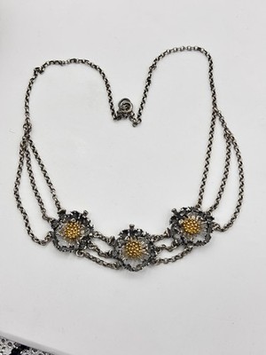 Antiker/Vintage 835er Silber HB Trachtenschmuck mit Sonnenblumen-Motiv.