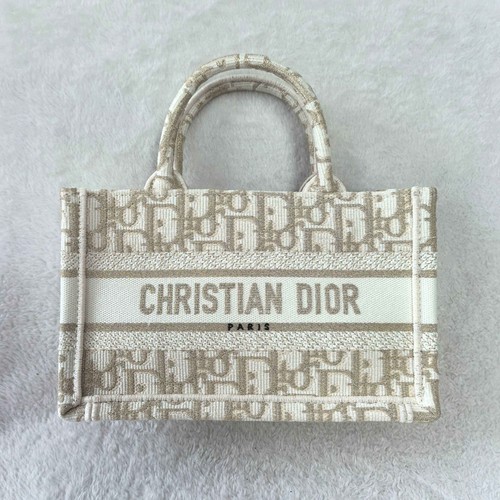 Dior Mini Book Tote White & Gold Embroidered Canvas Crossbody Bag Duty Paid