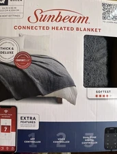 Sunbeam LoftTec Wi-Fi Connected Heated Blanket w/ 10 Heat Settings, Queen, Gray