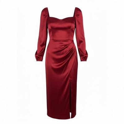 NEW Reformation Gloriana Silk Dress Red Size 10 Long Sleeve Valentine's Day Date