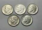 Lot Of 5 Silver Roosevelt 10C Dimes 1955 1956 1960 1962 1964-D Coins