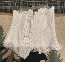 White Satin Floral Overbust Lace-Up Boned Corset Bustier Plus Size 2XL