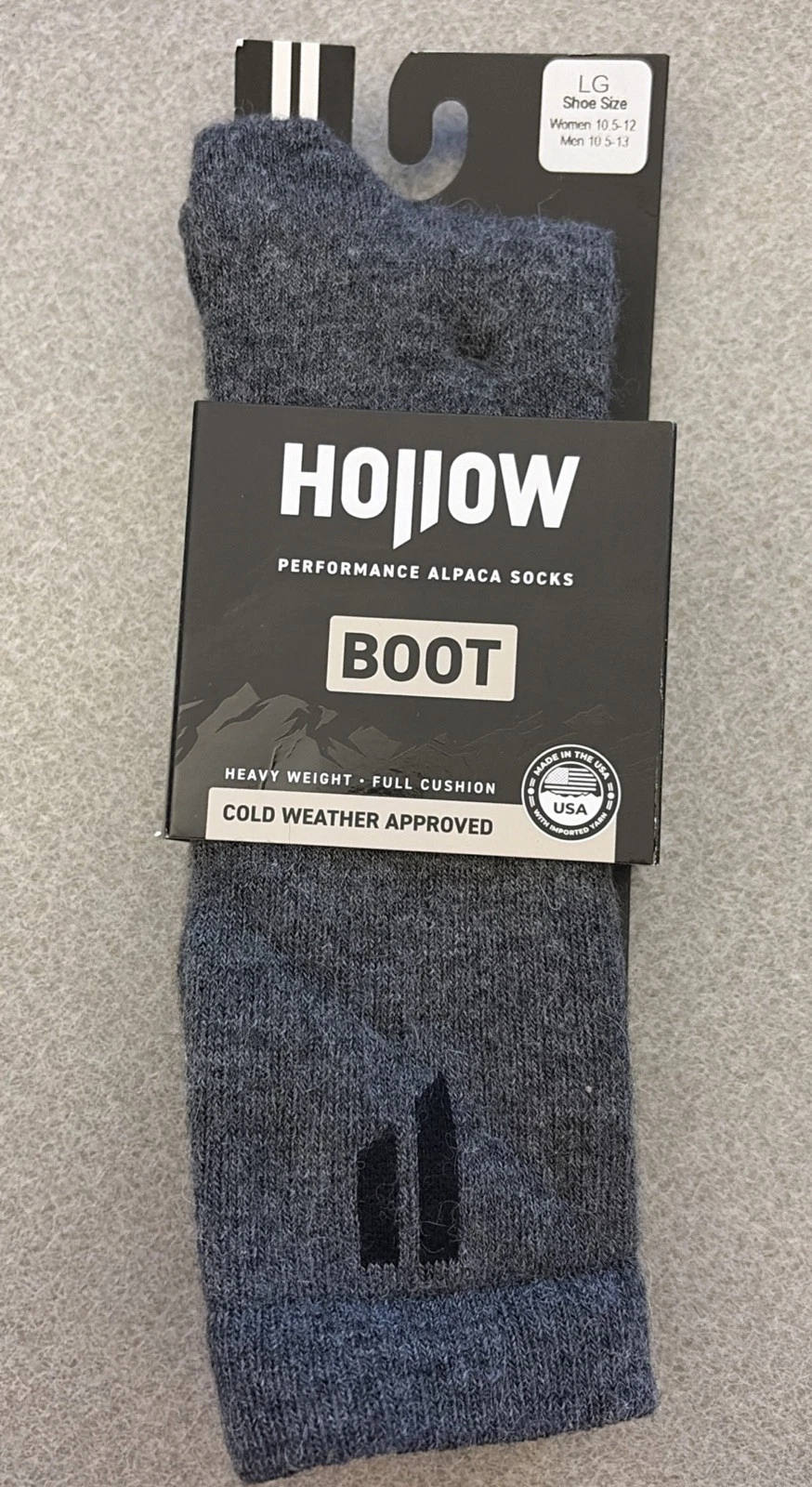 Hollow Performance Alpaca Boot Socks. Large, Men’s 10.5-13. Grey. NWT