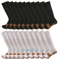 5 Pairs Copper Compression Socks 20-30mmHg Graduated Support Mens Womens S/M-XXL