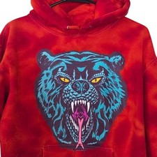 MNWKA Red Tie Dye Bear Graphic Hoodie Mens Medium IND4000C Made in USA