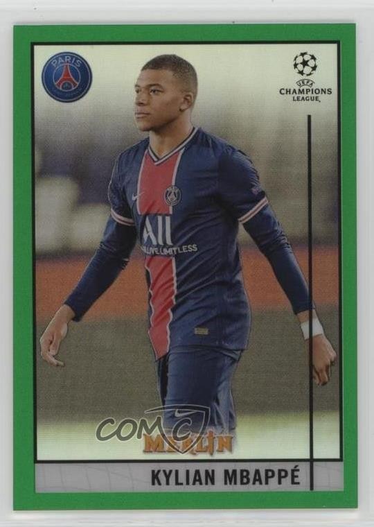 2020 Topps Merlin Collection Chrome UCL Green Refractor 19/99 Kylian Mbappe #100