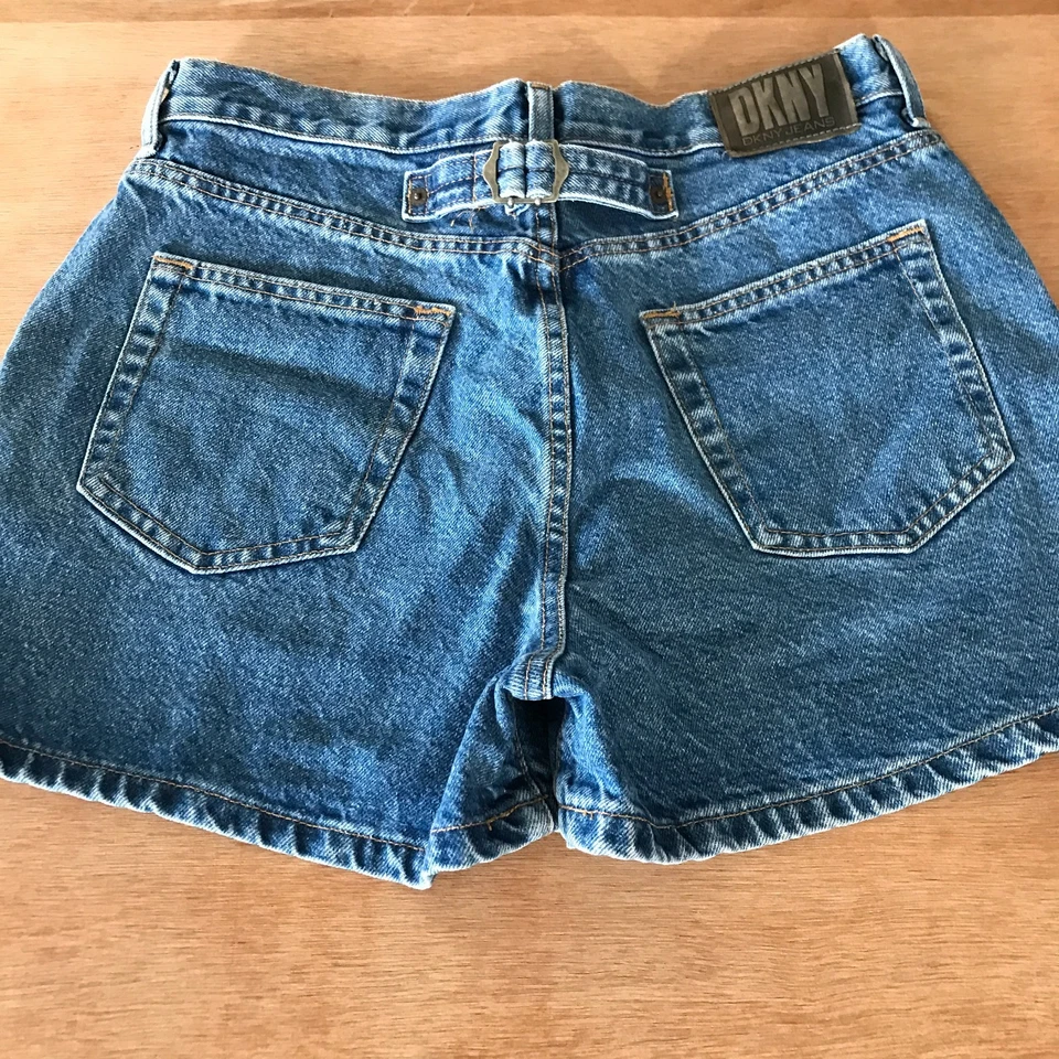 Pantalones Cortos Denim DKNY Mujer M Azul Tiro Alto Elastizados Exterior Foto 2 de 4