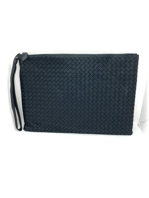 sac pochette document zippé cuir noir Bottega Veneta Intrecciato d'occasion... - Photo 1/4