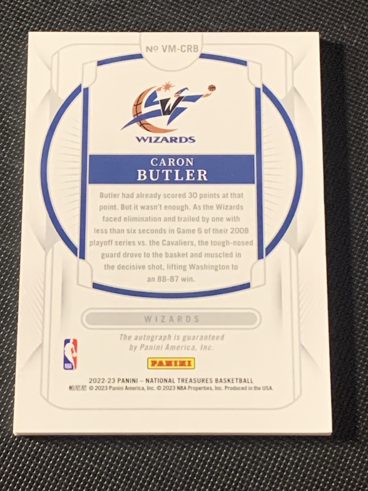 Caron Butler 2022-23 National Treasures Validating Marks Auto /99 SP Wizards view 2