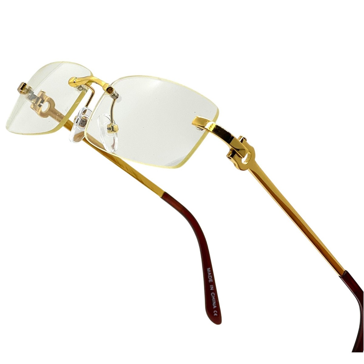 Rimless Rectangle Glasses Gold Frame Clear Lens Fashion Eyewear Men Trendy  Small
