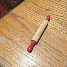 Vintage Toy Wooden Rolling Pin with Red Handles for Kids Ages 4-7 8-11 Years