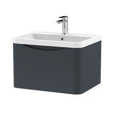 Nuie Lunar 600mm Satin Anthracite Wall Mounted 1-Drawer Vanity Unit & Wash Basin