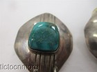 VINTAGE NAVAJO INDIAN GREEN TURQUOISE SHIELD JINGLE DANGLE EARRINGS STERLING — photo 5