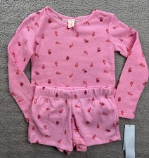 Cat  Jack Sleepwear Girls Youth Medium Pink Christmas Waffle Knit Pajama Set
