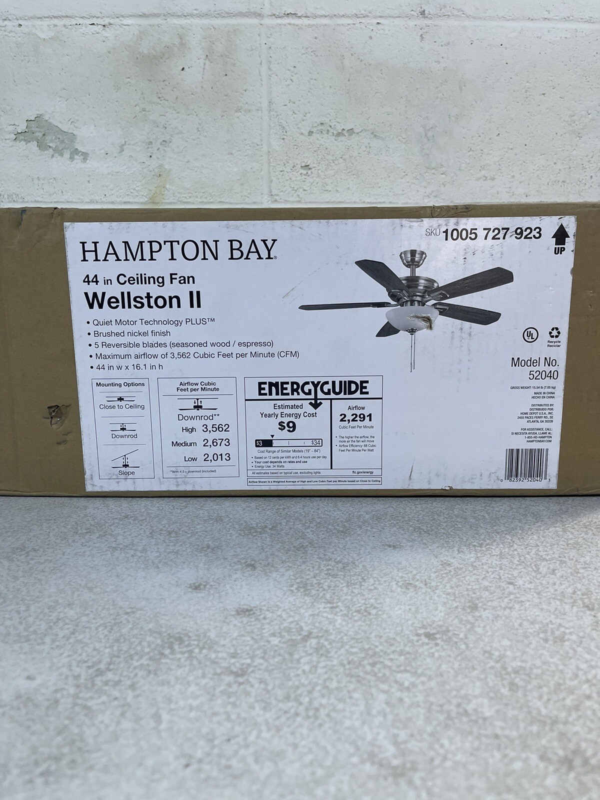 Hampton Bay Wellston II 44 in. LED Brushed Nickel Dry Rated Downrod