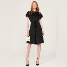 ATLEIN Collective Dress Womens Black Tie Front Short Sleeve Satin Panel Small