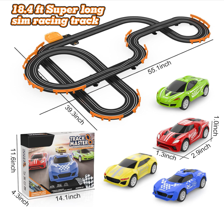 Slot Car Race Track Sets with 4 HighSpeed Slot Cars, Battery or
