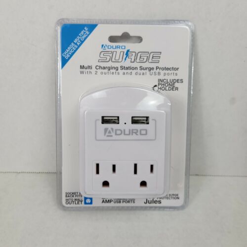 Aduro 2 Outlet Surge Protector with Dual USB Ports Multi Charging Station White