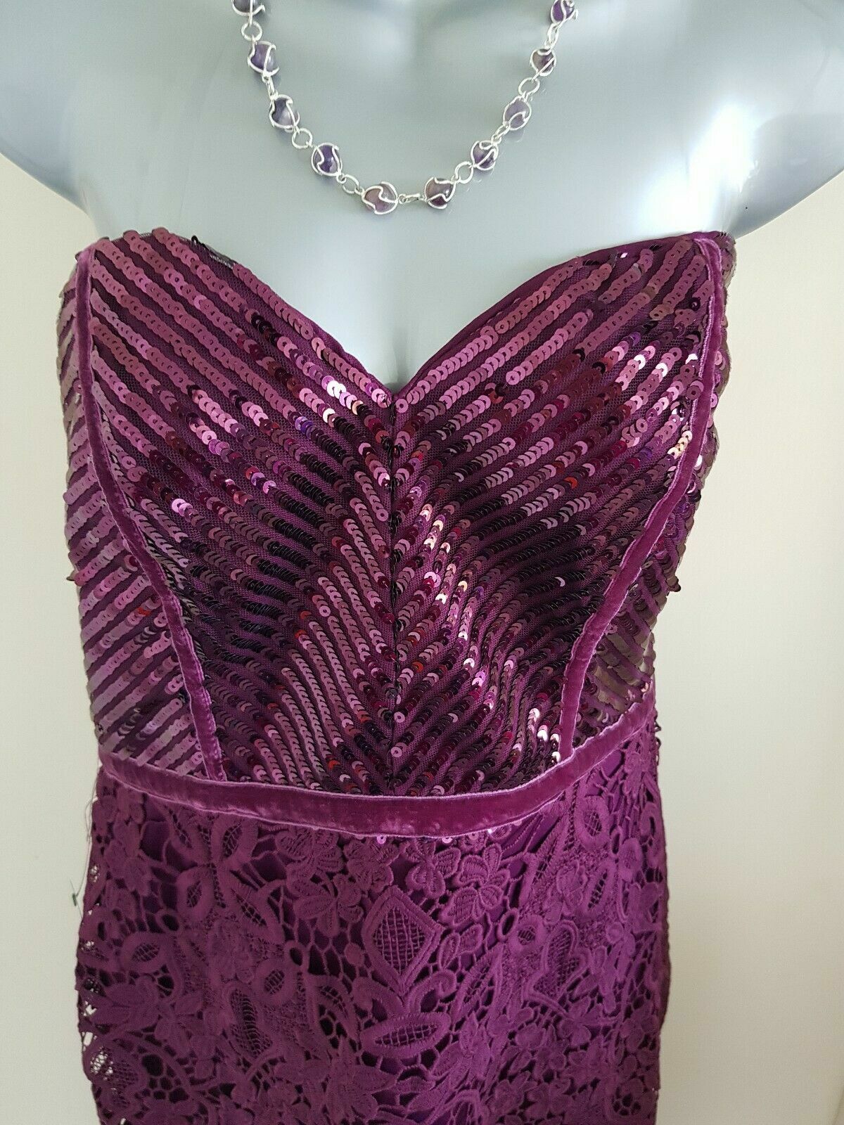 Lipsy Purple Sequin Bodycon Dress 10 Berry Midi E… - image 15