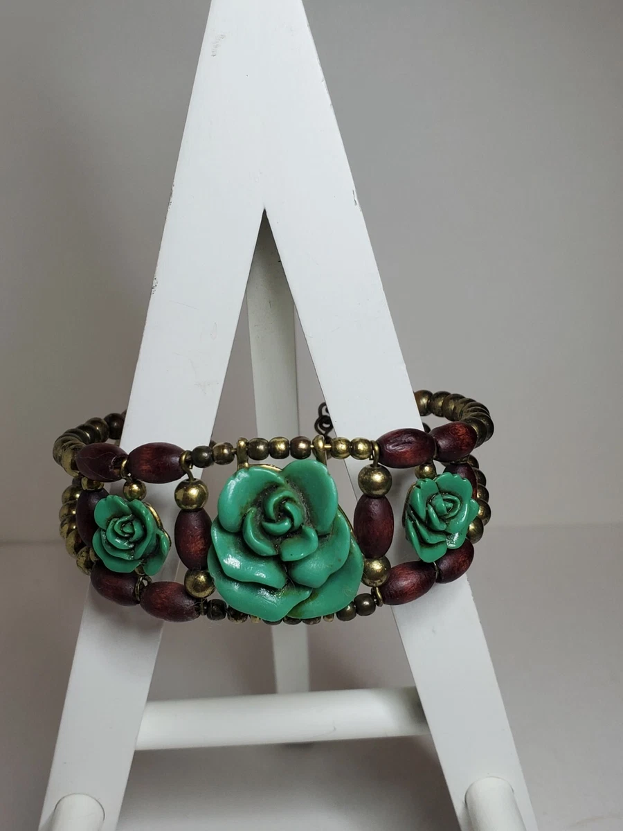 Turquoise Rose Stone Composite Flower Stretched Beads Bracelet