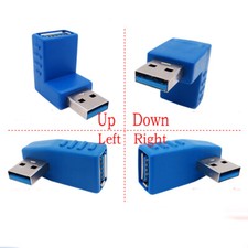 90  USB 3.0 A male to female Adapter Connector Angle Extension Extender Blue