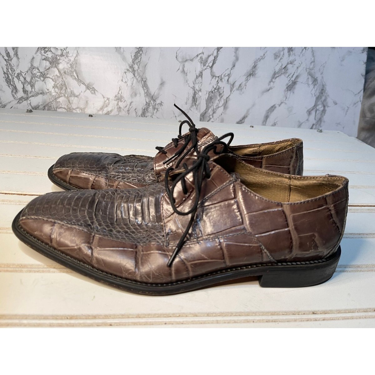 Stacy Adams Mens Tan Genuine Snake Leather Lace Up Dress Shoes Oxfords 10.5 M Vintage 90s Stacy Adams Genuine Snakeskin Lace up Men main image 2