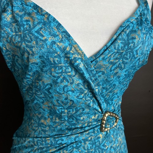 Traje de baño Elizabeth Stewart talla 6 envoltura de una pieza fruncido azul azulado dorado retro - Imagen 3 de 7