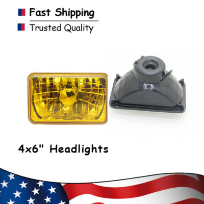 2PCS 4x6''Yellow Glass Lens Diamond Cut Chrome Crystal Semi Sealed Beam Headlight