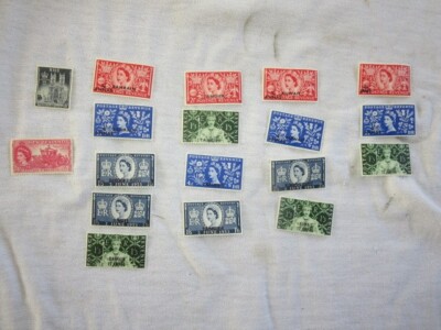 Great Britain 1953  Kuwait Tangier Bahrain Coronation Stamps Eigthteen 18 stamps