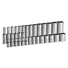 1/4 In. Drive 12point Shallow And Deep Socket Set Metric 4 To 15 Mm 28piece