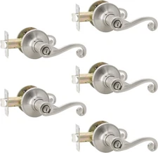 5 Pack Probrico Satin Nickel Wave Style Privacy Door Levers Bed/Bath Door Handle