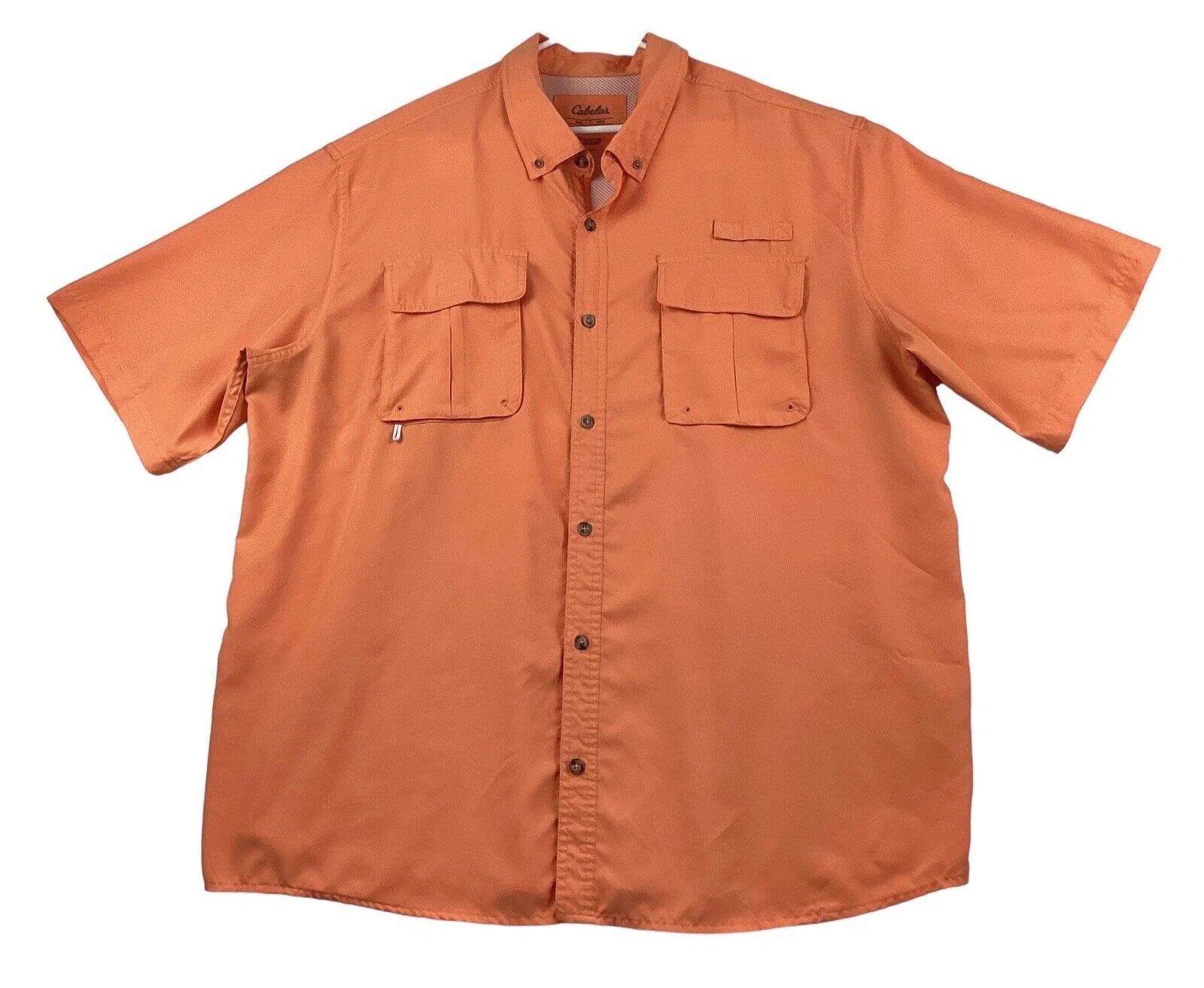 Cabelas Fishing Shirt Men’s 2XL Orange Short Sleeve Lightweight Hiking UPF 30