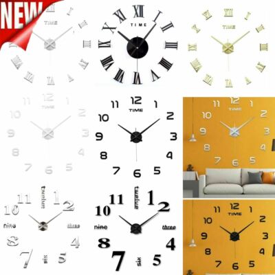 Modern DIY Large Wall Clock 3D Mirror Surface Sticker Home Decor Art Design Kit