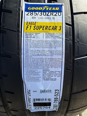 ONE BRAND NEW 285/30ZR20 (95Y) Goodyear Eagle F1 Supercar 3 Tire
