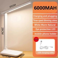 6000 mAh USB-Rechargeable LED Desk Lamp   3-Color Dimming, Foldable Eye-Care